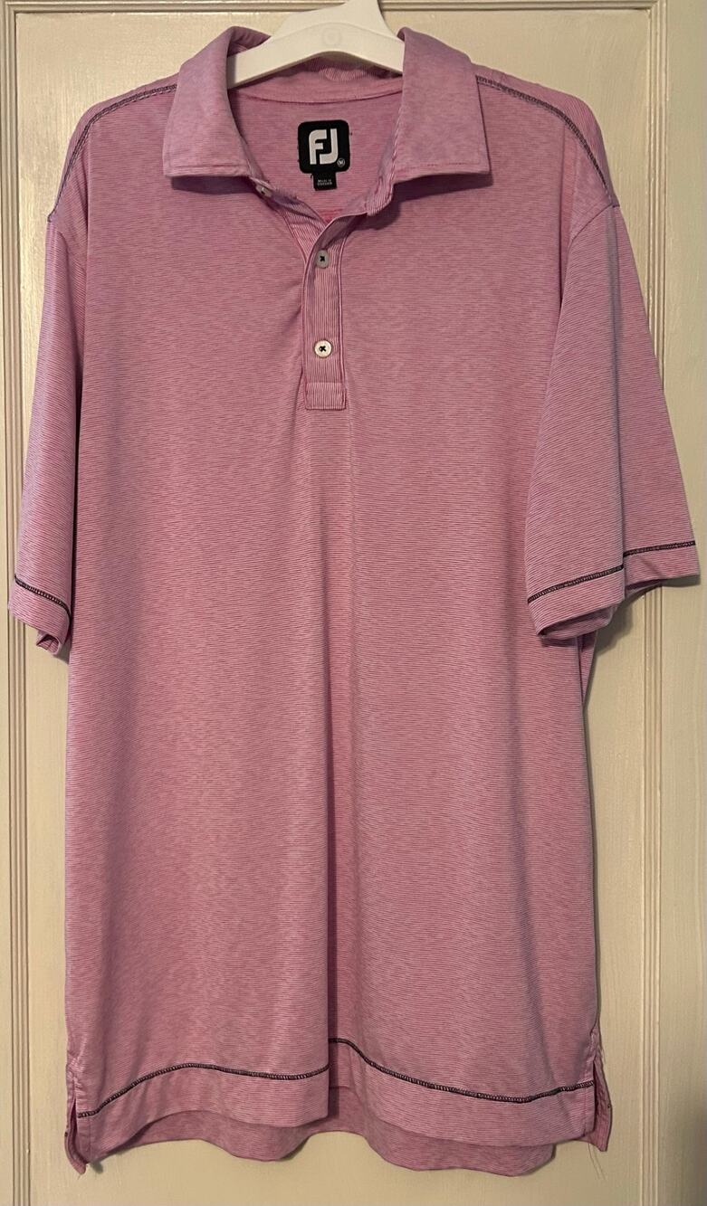 Footjoy FJ Mens Striped Short Sleeve Polo Shirt Golf Performance Pink Medium